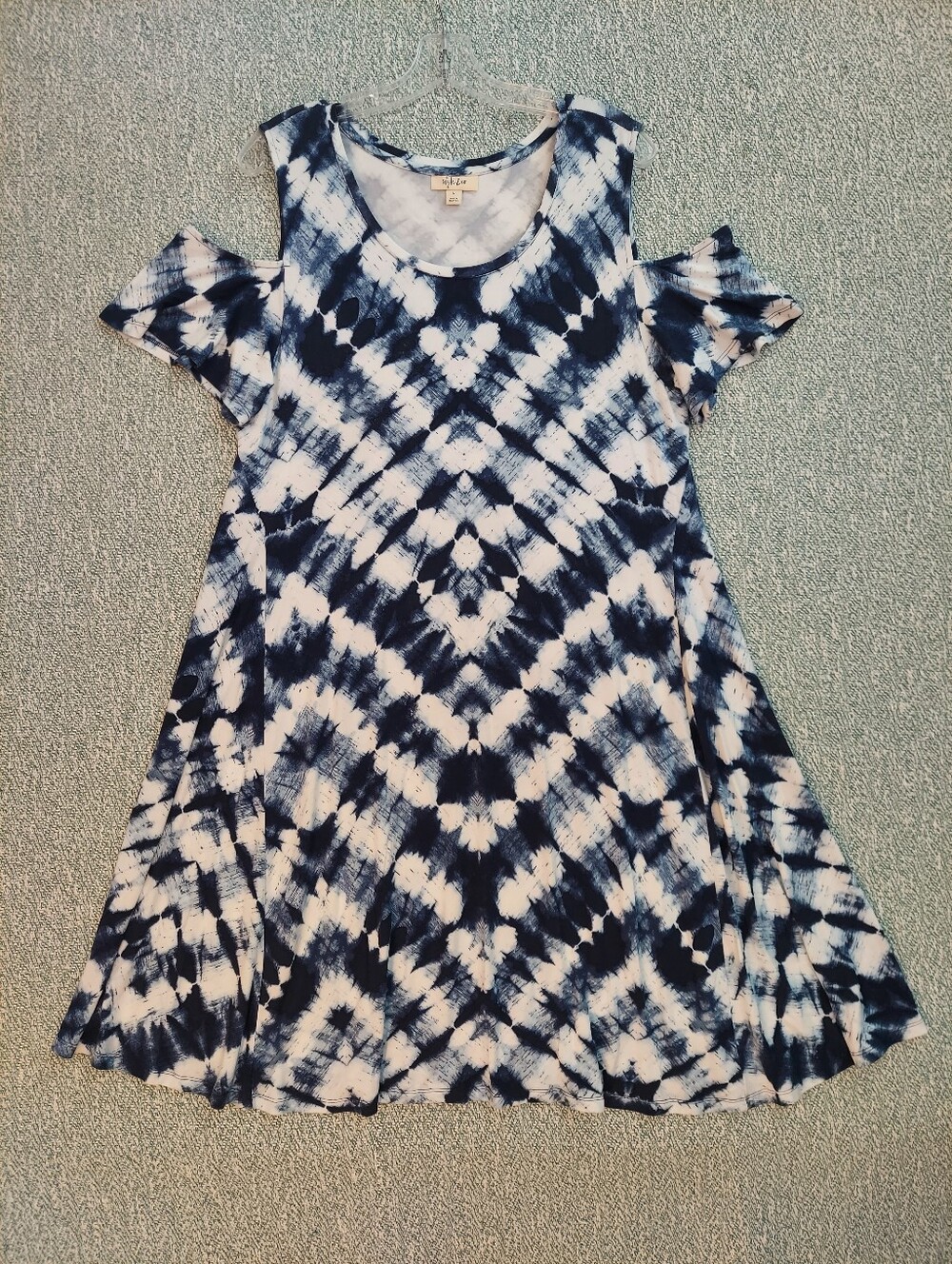 Style & Co. Navy & White Tie-Dye Cold-Shoulder Dress